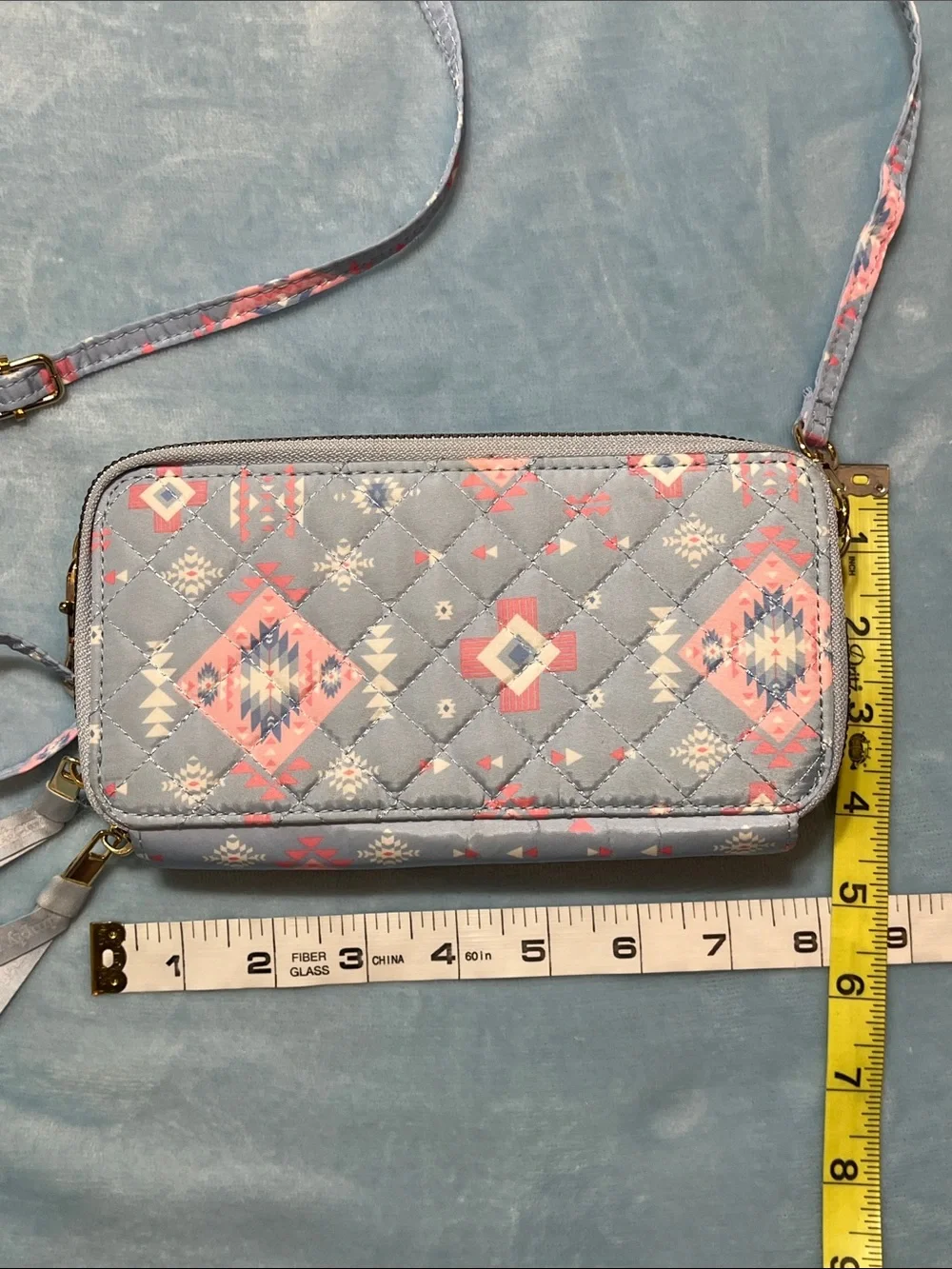 Simply Southern Quilted Wallet Crossbody | Blue Aztec Print | LIKE NEW